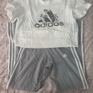 Adidas White T-Shirt and Gray Shorts Set